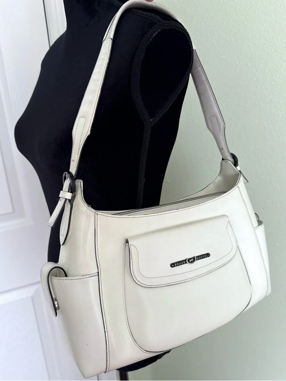 Vintage Braun Buffel German Luxury Ivory Leather Shoulder Bag Hobo